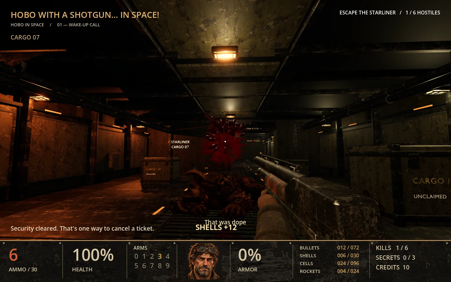 Actual native game capture: an Extreme Blood impact in a damaged cargo hold